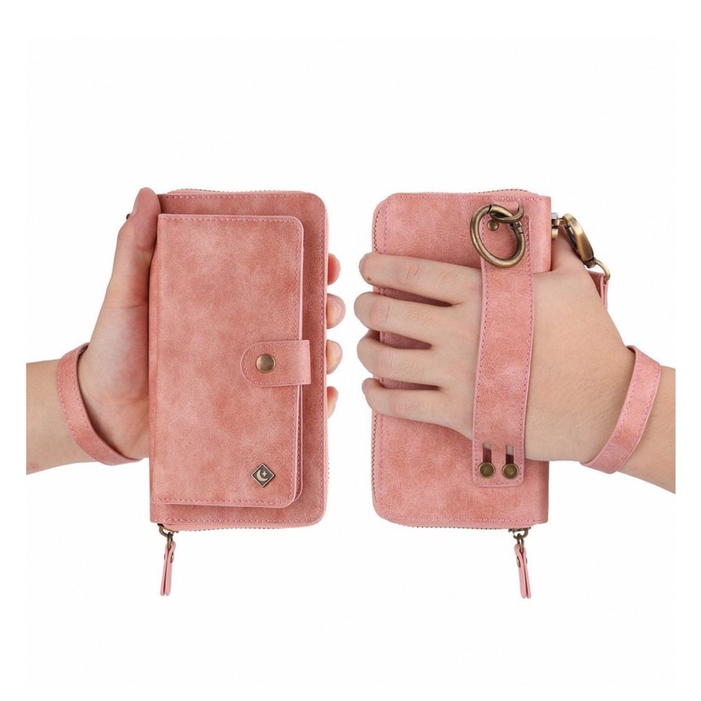 Multifunction Premium PU Leather Card Slot Wallet Phone Case in Pink
